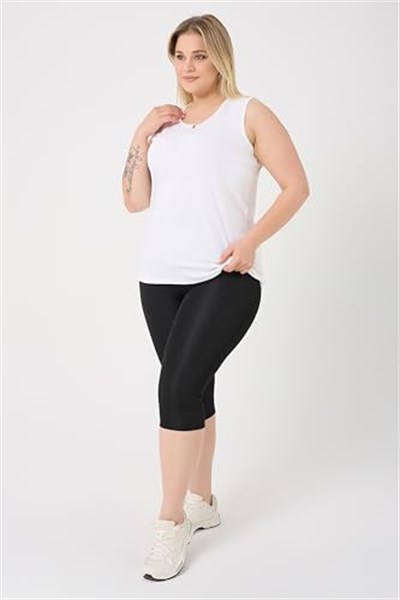 BANEGA Curve Büyük Beden Yüksek Bel Toparlayıcı Dalgıç Kumaş Diz Altı Spor Siyah Kapri Tayt - Bedenler: 3XL, 4XL, 5XL, XL, XXL