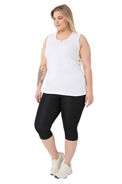 BANEGA Curve Büyük Beden Yüksek Bel Toparlayıcı Dalgıç Kumaş Diz Altı Spor Siyah Kapri Tayt - Bedenler: 3XL, 4XL, 5XL, XL, XXL