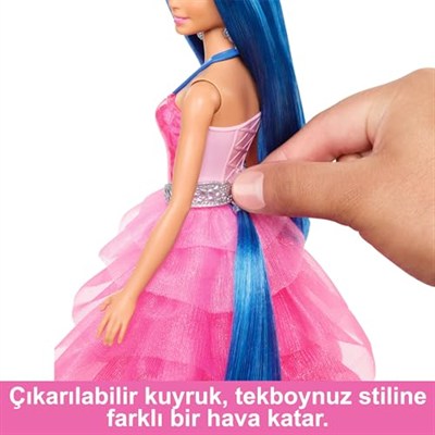 Barbie, 65. yıla özel, mavi saçlı, pembe elbiseli bebek ile safir kanatlar gibi aksesuarlar, HRR16