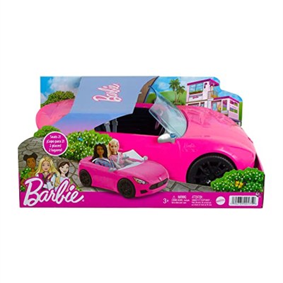 Barbie Araba Dönen tekerlekleri olan, 2 kişilik, üstü açık Barbie Araç, 3-7 yaş arası çocuklar için HBT92