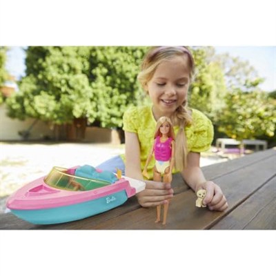 Barbie Bebek ve Teknesi Barbie Bebek ve Teknesi, Oyuncak Köpek ve Aksesuarlar İle Suda Yüzer, 3-7 Yaş Arası İçin GRG30 GRG30