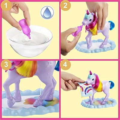 Barbie Dreamtopia Bebek ve Tek Boynuzlu At, renk değiştiren tuvaletiyle tek boynuzlu at ve 18 aksesuar, 3-7 yaş GTG01