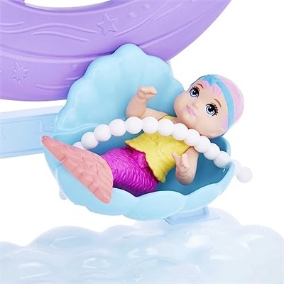 Barbie-Dreamtopia Deniz Kızı Bebek ve Çocuk Oyun Alanı - Seçenekler: deniz kızı ile deniz bebeği bakım seti...