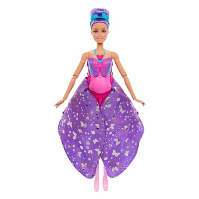 Barbie Kelebek Dansçı Bebek, Kanatlarını açarak kelebeğe dönüşen 2si 1 arada mor saçlı Barbie Kelebek Dansçı bebek, saç aksesuarı, çıkarılabilen tütü, HXJ10