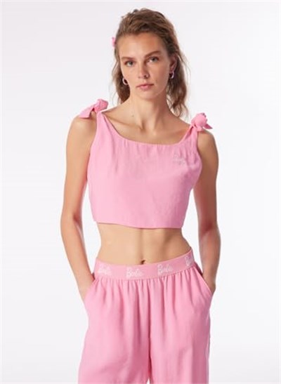 Barbie Kız Çocuk Kare Yaka Crop Nakışlı Bluz, BRB4SL-BLZ6076