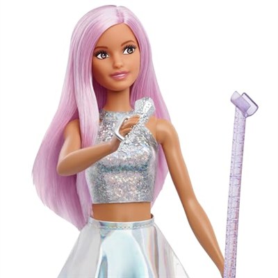 Barbie Pop Yıldızı Bebek ve mikrofon Parlak etek giyen, pembe saçlı, 3-7 yaş arası için hediye, JCW42