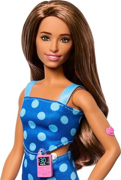 Barbie Puantiyeli kıyafeti ve aksesuarlarıyla tip 1 diyabeti olan Barbie Fashionistas bebek, HYT97