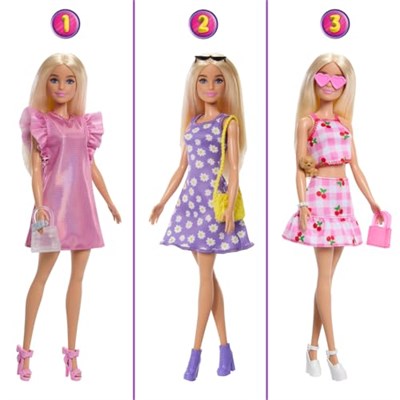 Barbie Sarışın bebek, kıyafetler, aksesuarlar, 25ten fazla parça ve 3 kombinle 90 cm genişliğindeki Barbienin Rüya Gardrobu ve Bebek, HXD58