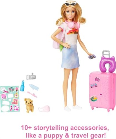 Barbie Seyahatte Bebeği ve Aksesuarları Barbie bebek ve aksesuarları, yavru köpeğiyle seyahat seti HJY18