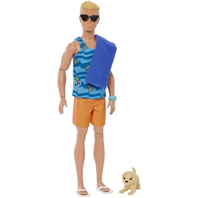 Barbie Sörf tahtası ile Ken bebek, Bükülebilir Sarışın Barbie, Havlu gibi Temaya Uygun Aksesuarlarıyla Ken Plaj Bebeği, HPT50