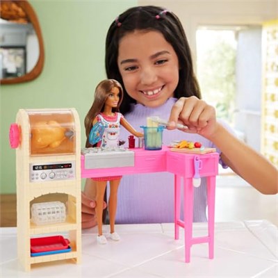 Barbie ve Teresanın Dostluk Tarifi Teresa bebek ve mutfak oyun seti, renk değiştiren kurabiyeler dahil 20den fazla aksesuar, JCT06