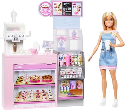 Barbienin Kahve Dükkanı Barbienin Kahve Dükkanı oyun seti sarışın barista Barbie, kahve makinesi ve 10dan fazla aksesuar HXN94