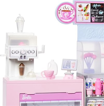 Barbienin Kahve Dükkanı Barbienin Kahve Dükkanı oyun seti sarışın barista Barbie, kahve makinesi ve 10dan fazla aksesuar HXN94