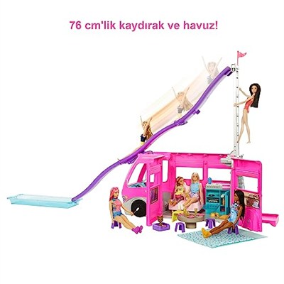 Barbienin YENİ Rüya Karavanı 76 cm yükseklik, havuz, kaydırak ve 60tan fazla aksesuar HCD46