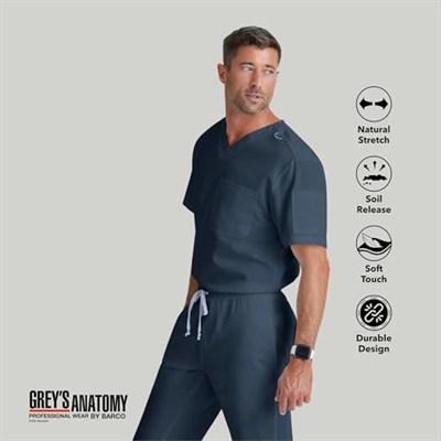 BARCO Greys Anatomy Scrubs - Evan Scrub Top Erkekler için, Lapover V Yaka Kolay Bakım Erkek Scrub Üst