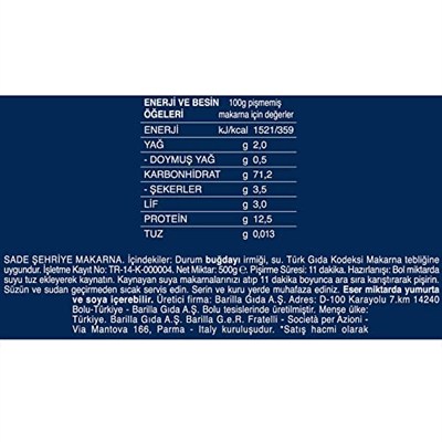 Barilla Arpa Şehriye (Risoni) 500 g. (3 paketi)