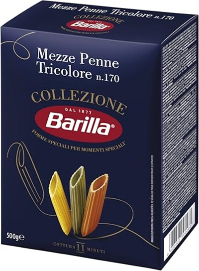 Barilla Mezze Penne Tricolore (Üç Renkli Kalem) Makarna 500 Gr