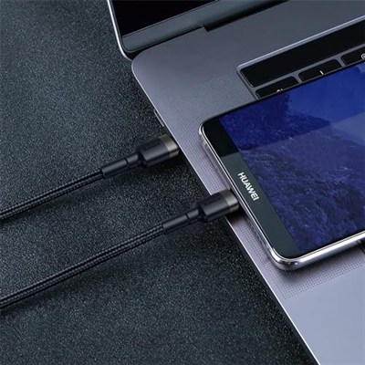 Baseus Cafule, 3.0 A USB-C & USB-C Şarj & Data Aktarımı Kablosu, Flash/Hızlı Şarj, 1 Metre, Gri/Siyah, CATKLF-GG1