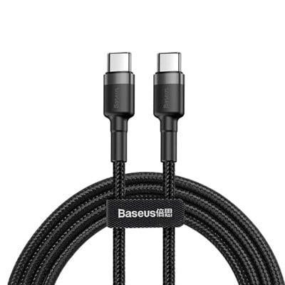 Baseus Cafule, 3.0 A USB-C & USB-C Şarj & Data Aktarımı Kablosu, Flash/Hızlı Şarj, 1 Metre, Gri/Siyah, CATKLF-GG1