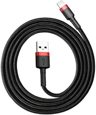 Baseus Cafule Serisi, 1.5 A USB-A & Lightning Şarj & Data Aktarım Kablosu, 2 Metre, Kırmızı - Siyah
