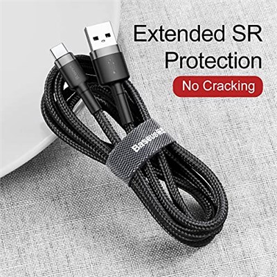 Baseus Cafule Serisi, Şarj & Data Aktarım Kablosu, Gri - Siyah, 0.5 m, 3 A, USB Kablo,USB Type A & USB Type C