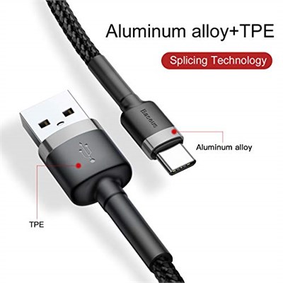 Baseus Cafule Serisi, Şarj & Data Aktarım Kablosu, Gri - Siyah, 0.5 m, 3 A, USB Kablo,USB Type A & USB Type C