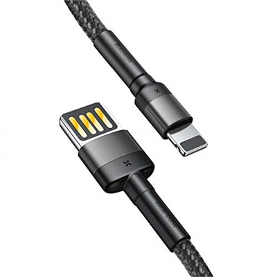 Baseus Cafule Special Edition, USB-A & Lightning 2.4 A Şarj & Data Aktarım Kablosu,1 Metre, Gri - Siyah, ‎CALKLF-GG1 - Seçenekler: 1.5A, 2.4A