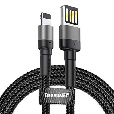 Baseus Cafule Special Edition, USB-A & Lightning 2.4 A Şarj & Data Aktarım Kablosu,1 Metre, Gri - Siyah, ‎CALKLF-GG1 - Seçenekler: 1.5A, 2.4A