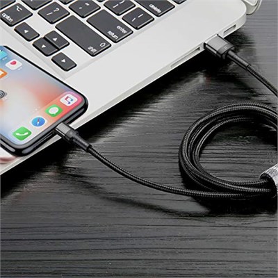 Baseus Cafule Special Edition, USB-A & Lightning 2.4 A Şarj & Data Aktarım Kablosu,1 Metre, Gri - Siyah, ‎CALKLF-GG1 - Seçenekler: 1.5A, 2.4A
