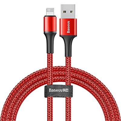 Baseus Halo, 2.4 A USB-A & Lightning Şarj & Data Aktarım Kablosu 1 Metre Kırmızı