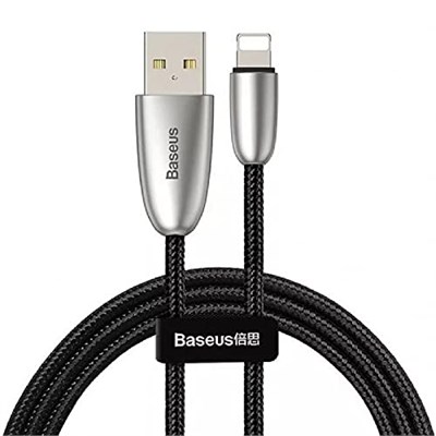 Baseus Torch Serisi Alüminyum Alaşım Örgü Tasarım 1.5A 2 Metre Lightning ile Uyumlu Data ve Şarj Kablosu Siyah