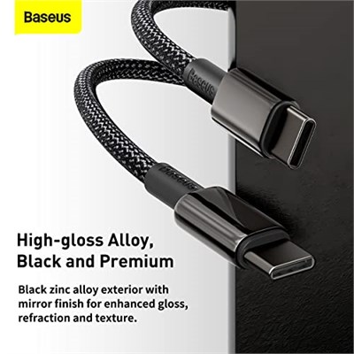 Baseus Tungsten Gold Hızlı Şarj Kablosu Type-C to Type-C 100W, 1m, Siyah