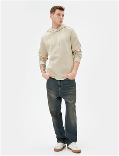 Basic Kapşonlu Sweatshirt Uzun Kollu Ribanalı Şardonlu
