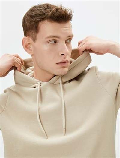 Basic Kapşonlu Sweatshirt Uzun Kollu Ribanalı Şardonlu