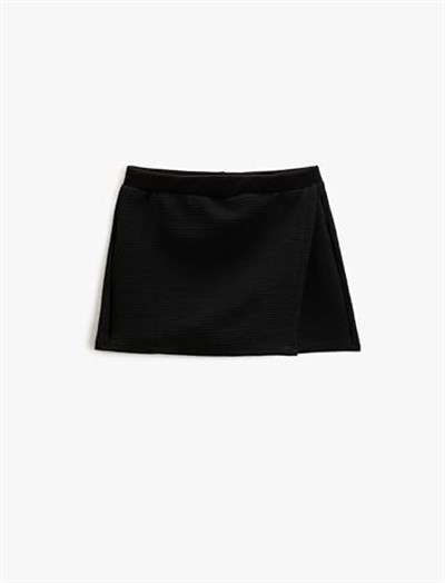 Basic Mini Şort Etek Kruvaze Beli Lastikli Dokulu