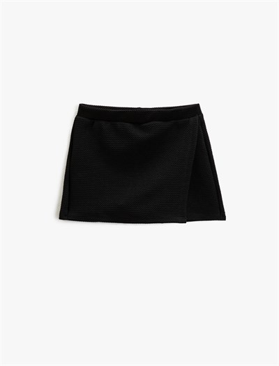 Basic Mini Şort Etek Kruvaze Beli Lastikli Dokulu