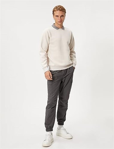 Basic Sweatshirt Polo Yaka Etiket Baskı Detaylı Ribanalı Şardonlu