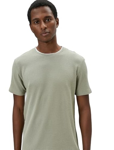 Basic Tişört Kumaş Detaylı Bisiklet Yaka Slim Fit Dokulu