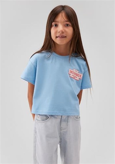 Baskılı Mavi Tişört Loose Fit/Bol Rahat Kesim 7610233-88134