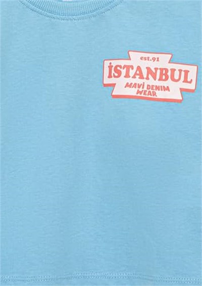 Baskılı Mavi Tişört Loose Fit/Bol Rahat Kesim 7610233-88134