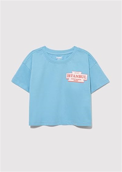 Baskılı Mavi Tişört Loose Fit/Bol Rahat Kesim 7610233-88134