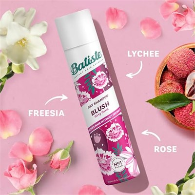 Batiste Kuru Şampuan Allık 200ml, Çiçek ve Seksi Kokulu, Yıkama Arasında Saçları Yenilemek İçin Durulama Spreyi İçermeyen (Ambalaj Değişebilir)