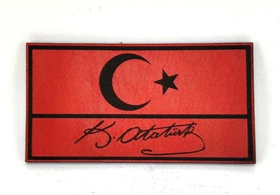 Bayrak Kemal Atatürk İmzalı Deri PEÇ - Arma - Patch