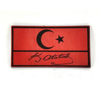 Bayrak Kemal Atatürk İmzalı Deri PEÇ - Arma - Patch