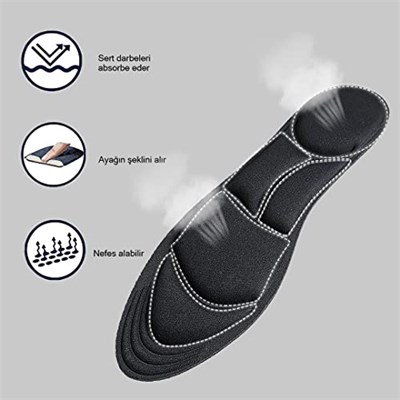 BC03 | Memory Foam, Tüm Ayakkabılarla Uyumlu, Rahat, Konfor, Darbe Emici Ve Yumuşak Iç Tabanlık (Siyah, 40-45)