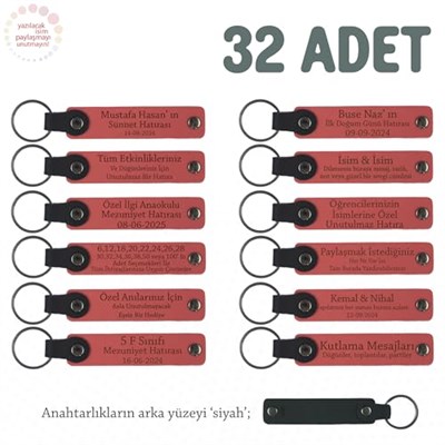 Bebek Mevlidi Hatırası İsim Yazılı Anahtarlık, 32li Set, MH-KAN8519X32, Narçiçeği & Siyah, üniseks-bebek