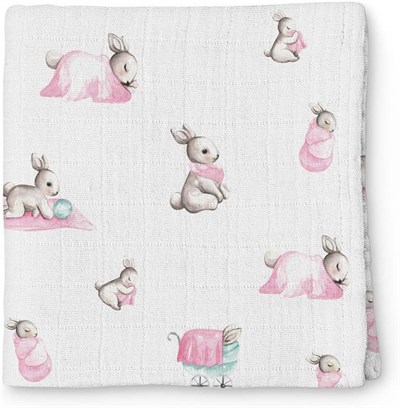 Bebek Müslin Müslin Örtü 120120 cm Bébé Lapin Rose THROW1219