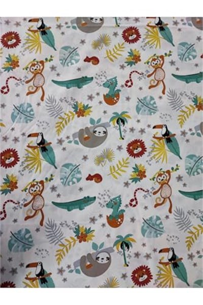 Bebek Özel%100 Pamuklu Bebek Çocuk Lastikli Çarşaf ve Yastık Kılıfı 70x100 cm, Yeni Beyaz Orman