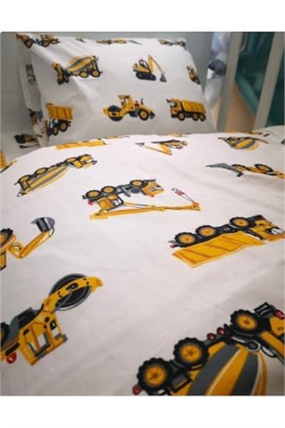 Bebek Özel%100 Pamuklu Çocuk 50x90 Anne Yanı Yastık Çarşaf Yorgan Seti Iş Makinası Kepçeli