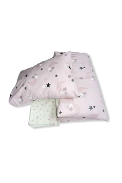 Bebek Özel%100 Pamuklu Kız Bebek Nevresim Takımı 100x150 Pembe Ay Yıldızlı